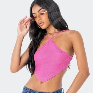 Edikted Harlow Knitted Open-Back crop Top Pink